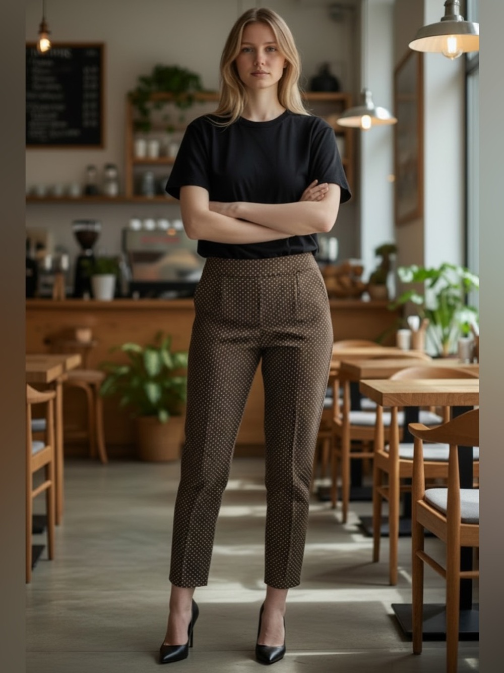 Chico's Brown and White Polka Dot SLIM Stretch Crop Pants